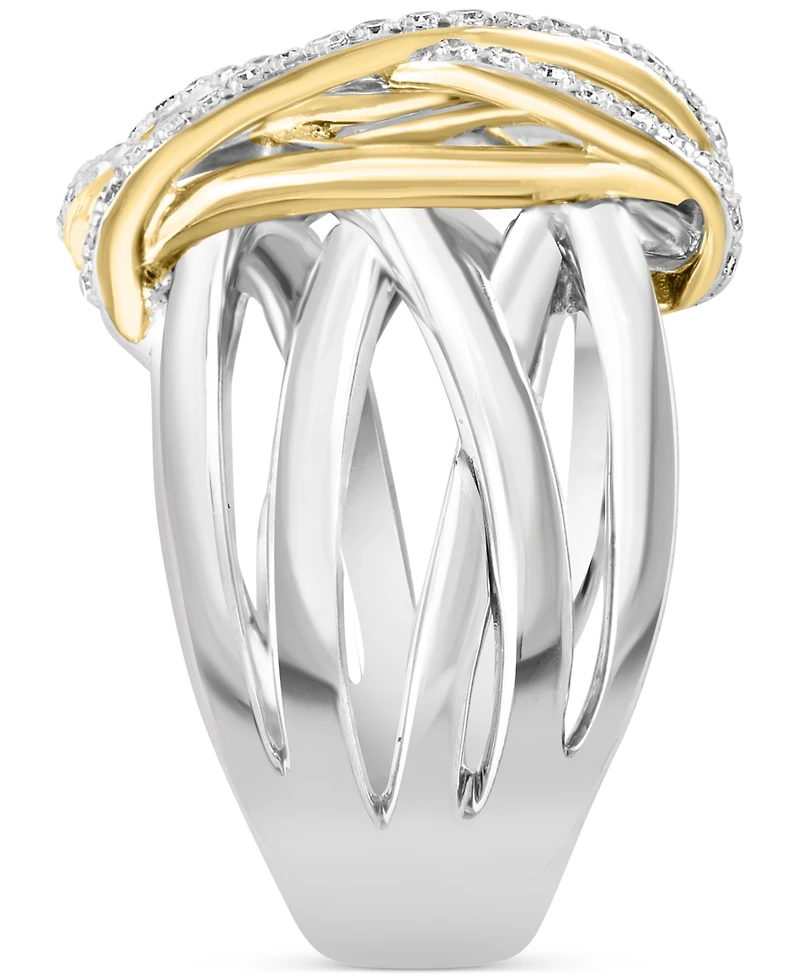 Effy Diamond Contrasting Intertwined Crisscross Ring (1/4 ct. t.w.) in Sterling Silver & 14k Gold-Plate