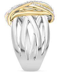 Effy Diamond Contrasting Intertwined Crisscross Ring (1/4 ct. t.w.) in Sterling Silver & 14k Gold-Plate