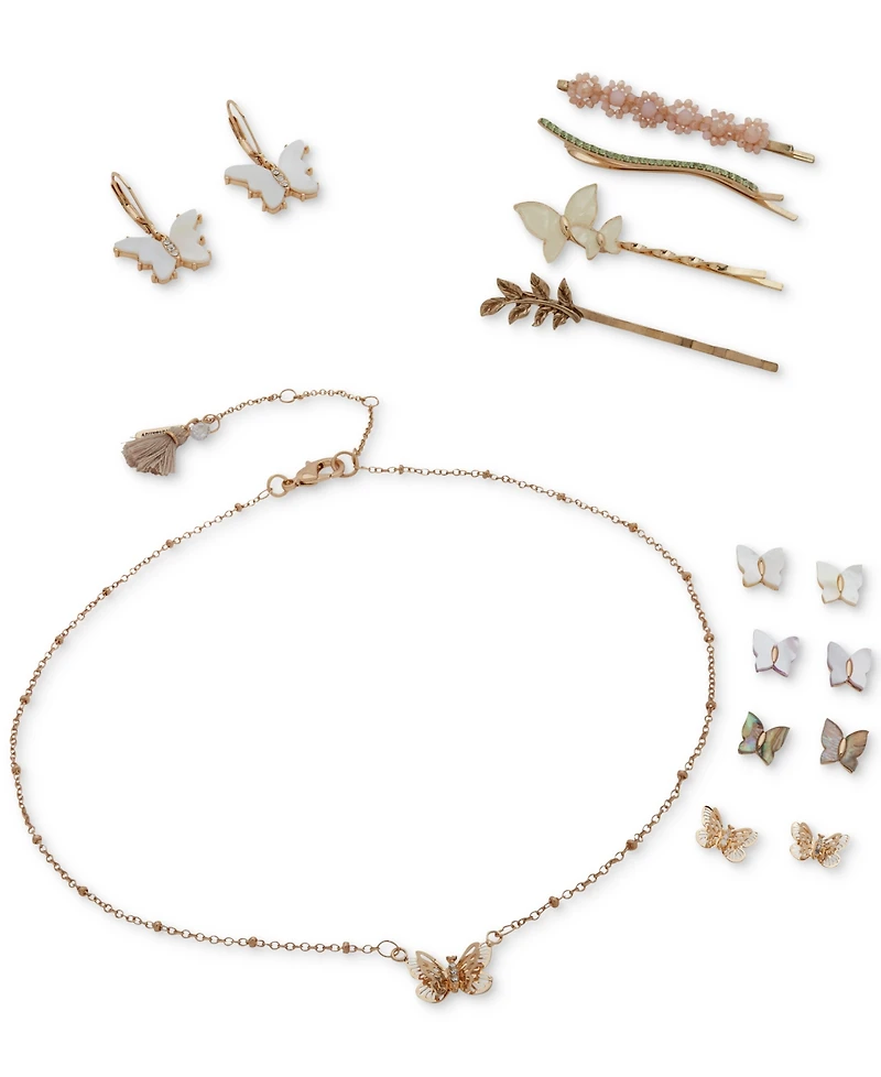 lonna & lilly 4-Pc. Gold-Tone Crystal & Stone Butterfly Bobby Pin Set