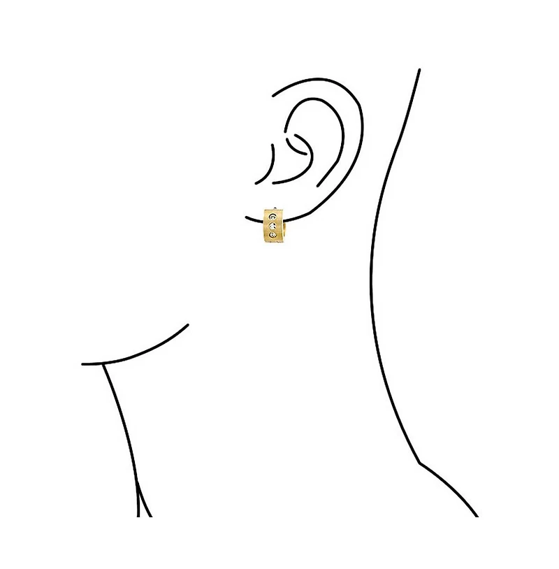Bling Jewelry Channel Set 3 Row Cubic Zirconia Cz Wide Mini Hoop Huggie Earrings Silver Black Rose Yellow Gold Plated Steel Stainless