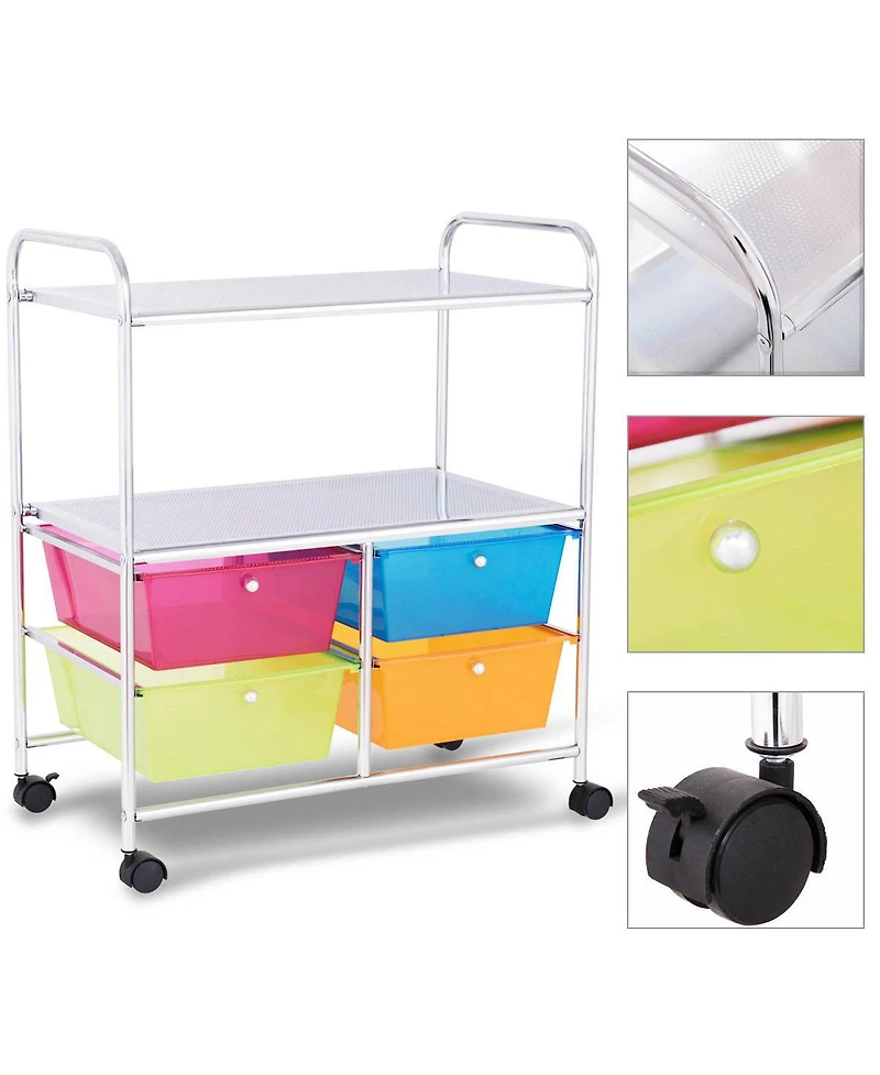 4 Multifunctional Drawers Rolling Storage Cart Rack Shelves Shelf Home Office