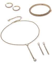 Dkny Gold-Tone Half-Pave Bar Slider Bracelet