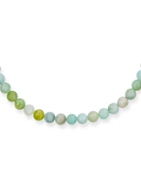Bling Jewelry Plain Simple Light Green Aqua Multi Shades Natural Aquamarine Round 10MM Bead Strand Necklace For Women Silver Plated Clasp 20 Inch