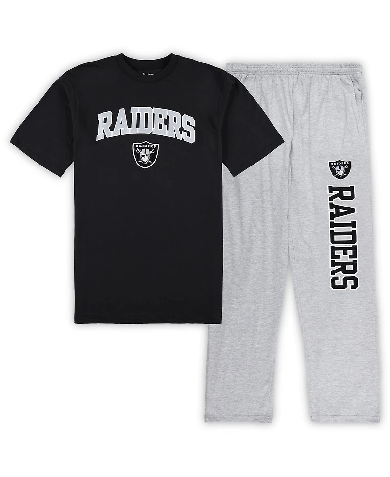 Men's Concepts Sport Black, Heather Gray Las Vegas Raiders Big and Tall T-shirt and Pajama Pants Sleep Set