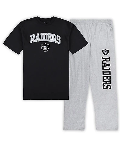 Men's Concepts Sport Black, Heather Gray Las Vegas Raiders Big and Tall T-shirt and Pajama Pants Sleep Set