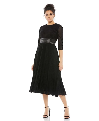 Mac Duggal Women's Shimmering 3/4 Sleeve A-Line Midi Dress