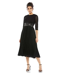 Mac Duggal Women's Shimmering 3/4 Sleeve A-Line Midi Dress