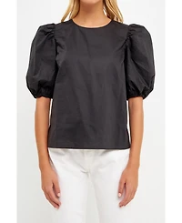 English Factory Women's Poplin Puffed Sleeve Top