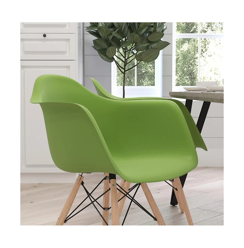 Merrick Lane Alda Series Polypropylene Accent Chair With Gently Curved Arms And Metal Braced Wooden Legs