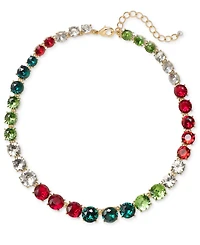 Holiday Lane Gold-Tone Multicolor Crystal All-Around Collar Necklace, 17" + 3" extender, Created for Macy's