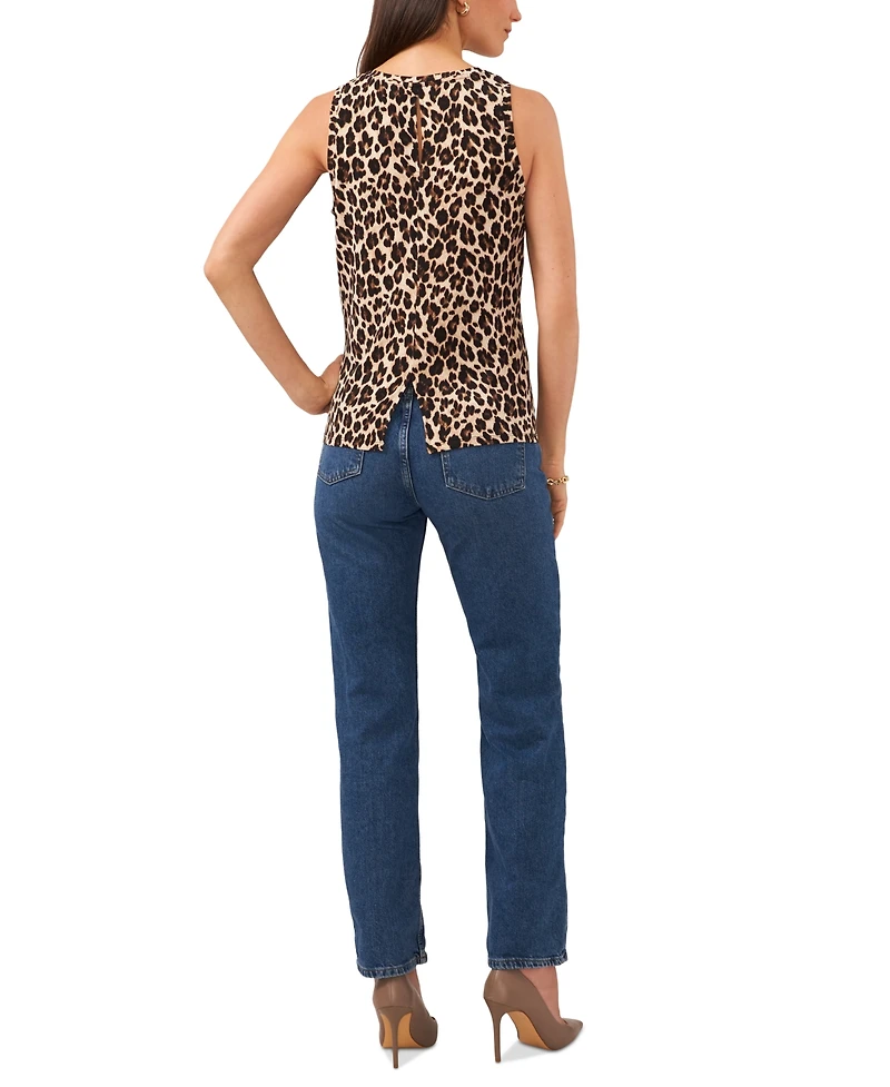 Vince Camuto Women's Printed Crewneck Split Back Keyhole Tank Top