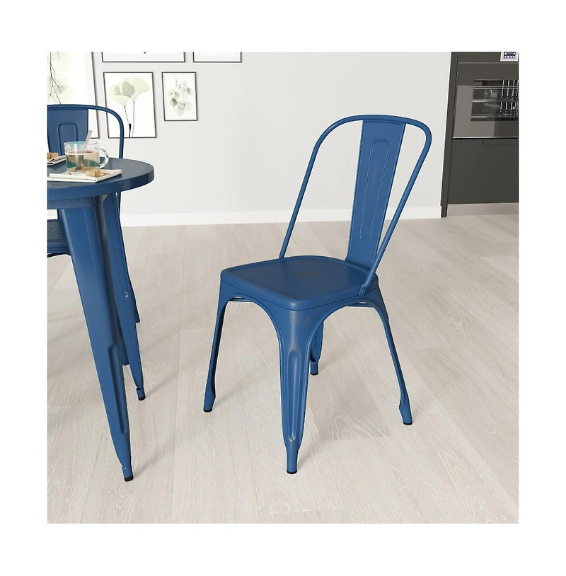 Banks Indoor/Outdoor Stacking Metal Dining Chair With Single Slat Back And Distressed Powder Coated Finish