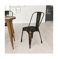 Banks Indoor/Outdoor Stacking Metal Dining Chair With Single Slat Back And Distressed Powder Coated Finish