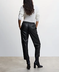 Mango Women's Leather-Effect Elastic Waist Trousers