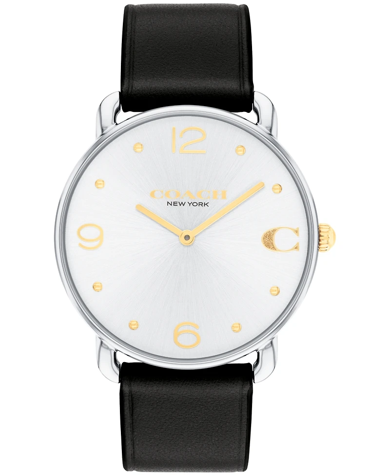 Coach Unisex Three Hand Quartz Black Leather Strap Watch 36mm