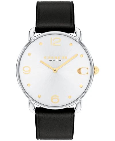 Coach Unisex Three Hand Quartz Black Leather Strap Watch 36mm