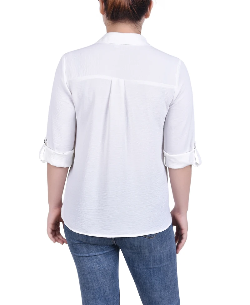 Ny Collection Petite Roll Tab Blouse