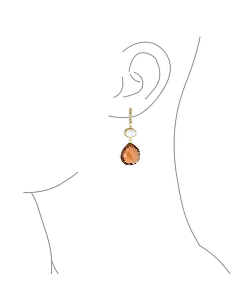 Bling Jewelry Briolette Chocolate Natural Brown Smoky Quartz Drop Hoop Earrings Gold Plated