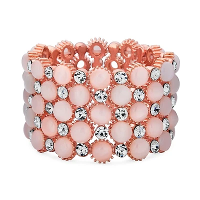 Bling Jewelry Holiday Fashion Wide Cuff Pink Rose Gold Plated Pink Cats Eye Crystal Statement Stretch Bracelet Prom