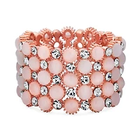 Bling Jewelry Holiday Fashion Wide Cuff Pink Rose Gold Plated Pink Cats Eye Crystal Statement Stretch Bracelet Prom