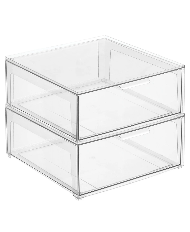 mDesign Plastic Stackable Bedroom Closet Storage Organizer with Drawer, Small - 2 Pack