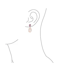 Bling Jewelry Elegant Purple Amethyst Oval Accent Briolette Peach Pink Natural Rose Quartz Faceted Oval Drop Earrings For Women Rose Gold Plated