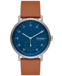 Skagen Men's Kuppel Quartz Three Hand Brown Leather Watch, 44mm