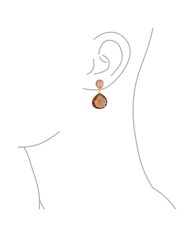 Bling Jewelry Elegant Translucent Briolette Peach Chocolate Brown Pear Shaped Natural Smoky Quartz Faceted Teardrop Drop Earrings Gold Plated