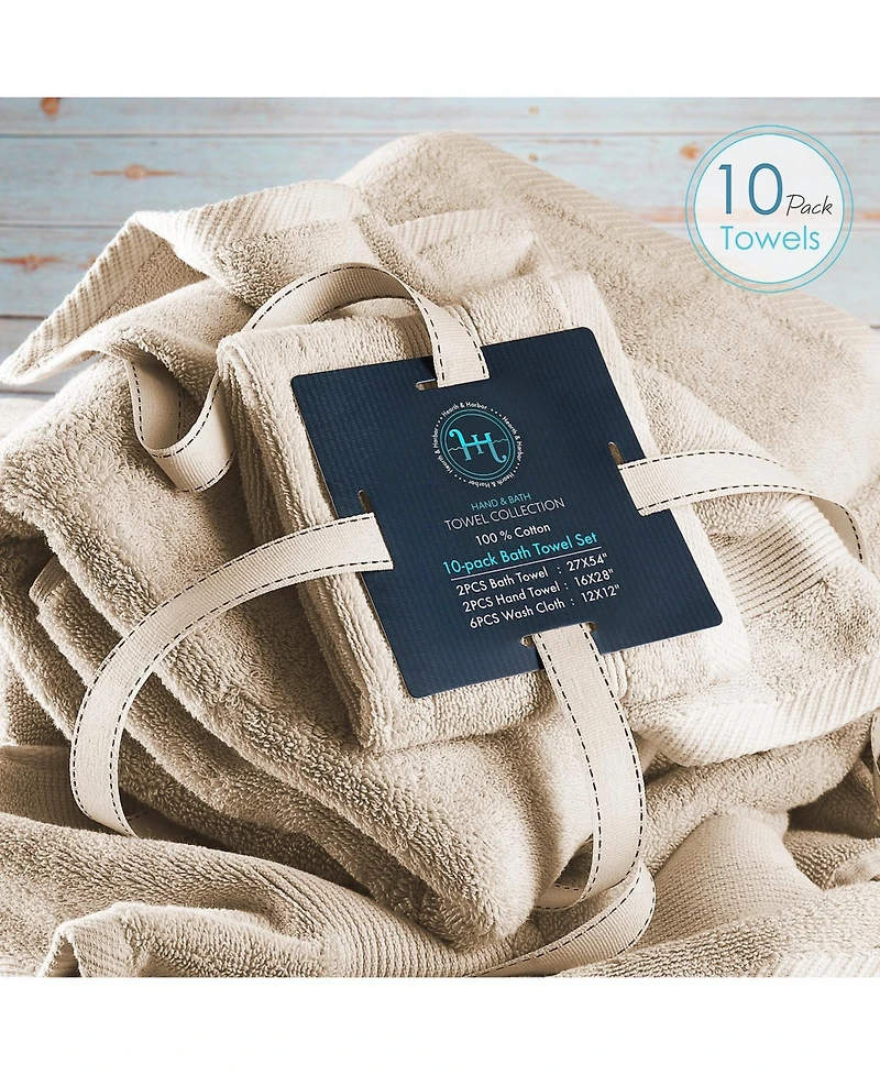 Luxury Soft 10-Piece Towel Set – 600 Gsm 100% Combed Cotton | 2 Bath Towels, Hand Towels & 6 Washcloths
