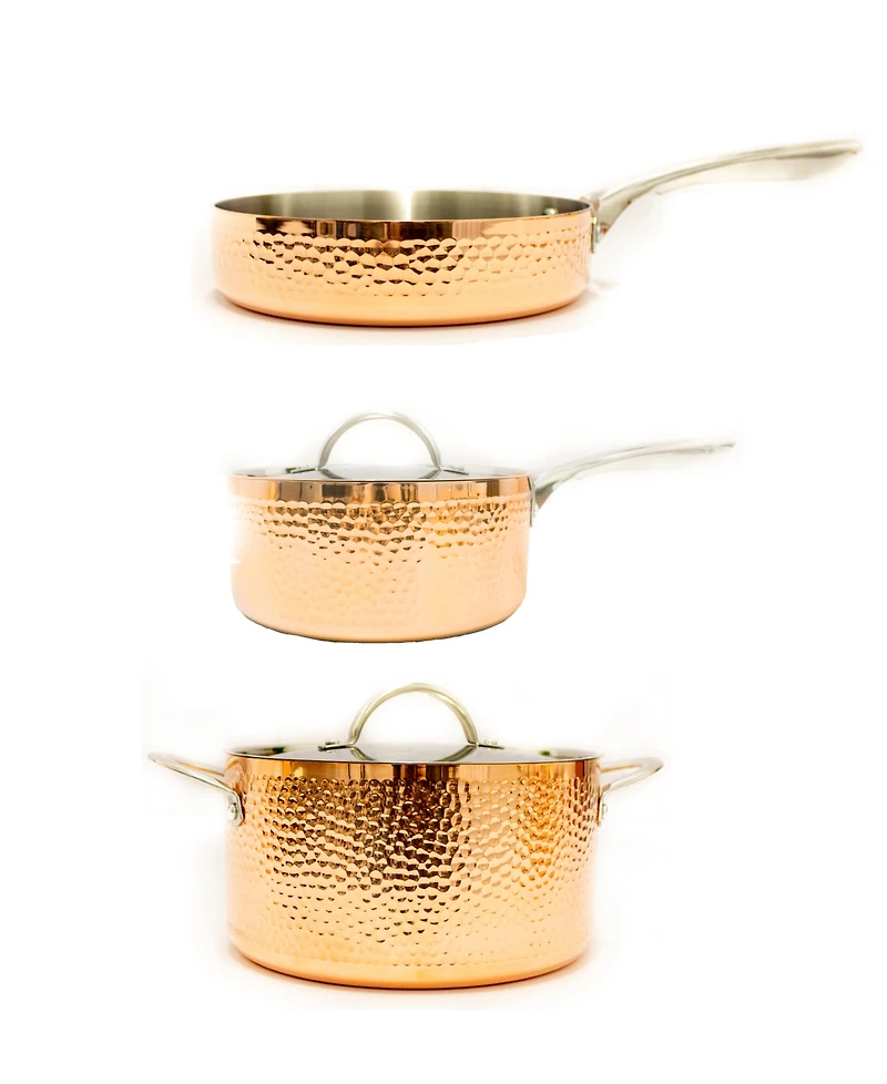 BergHOFF Vintage 5pc Tri-Ply Copper Cookware Set with Lids, Hammered