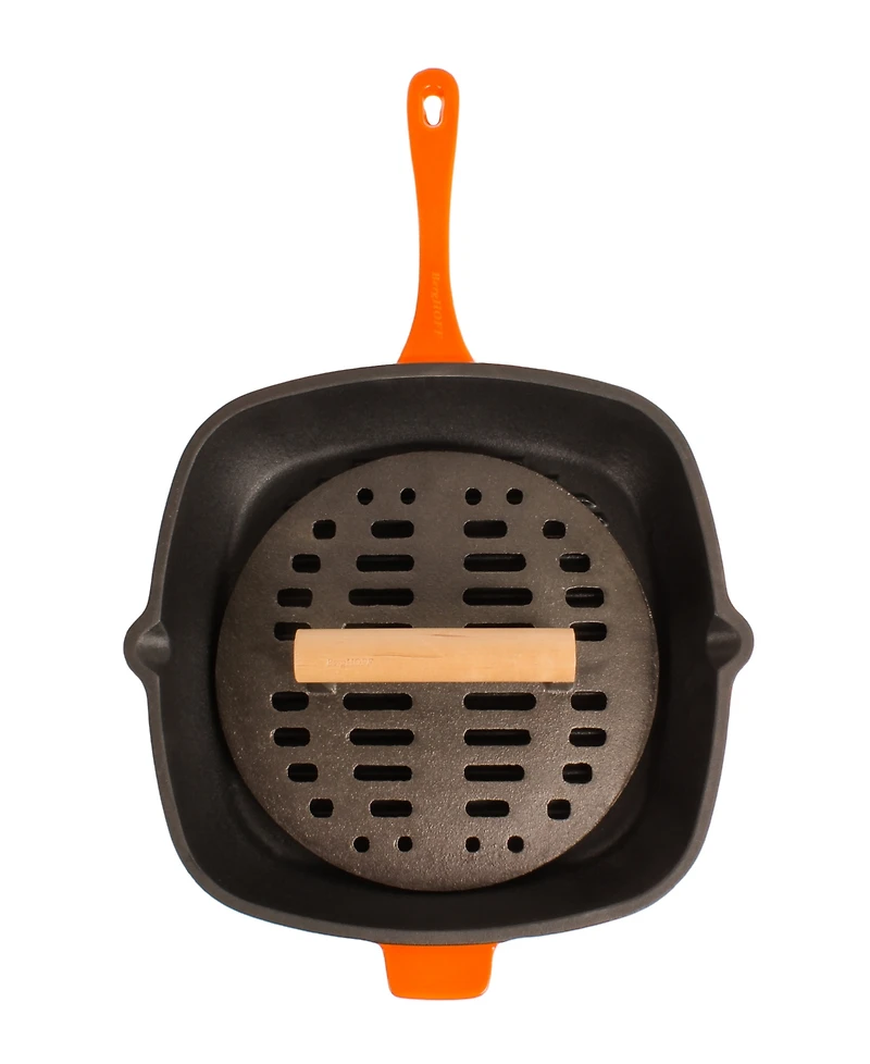 BergHOFF Neo 2pc Cast Iron 11" Grill Pan with Slotted Steak Press