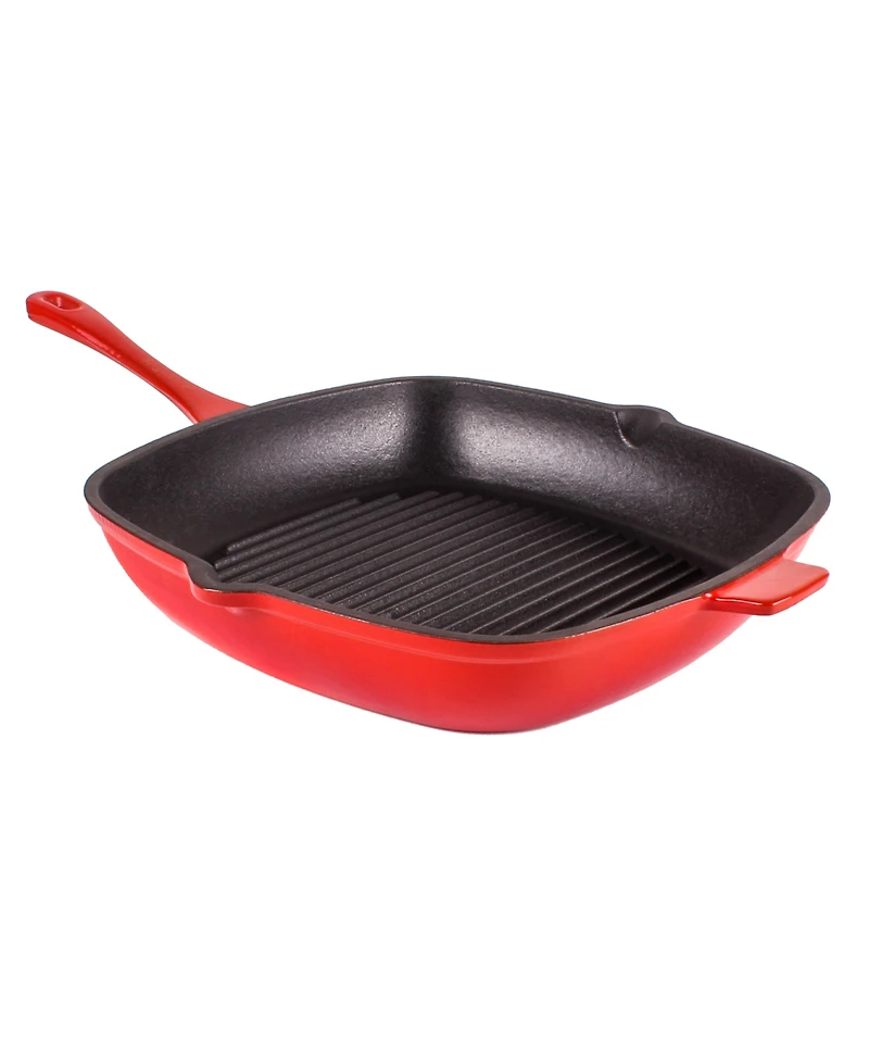 BergHOFF Neo Enameled Cast Iron 3 Piece 10" Fry Pan, 11" Grill Pan, and Slotted Steak Press Set