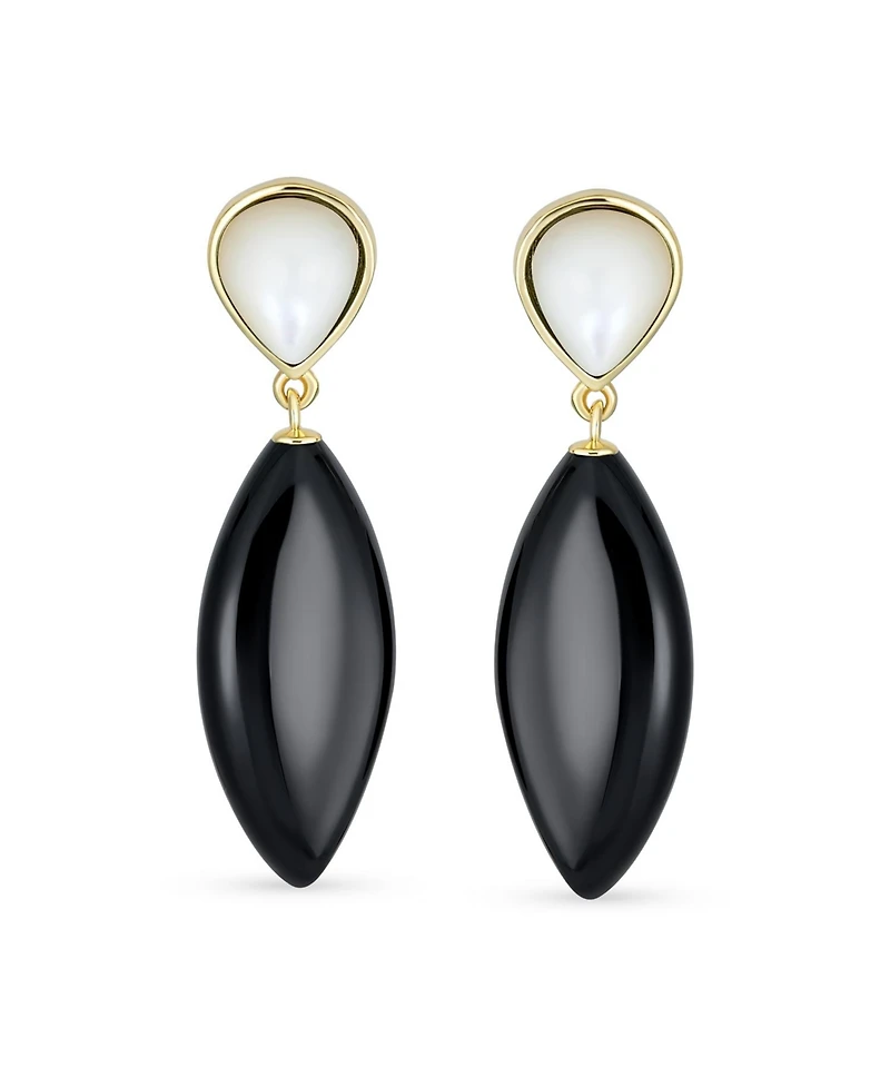 Bling Jewelry Geometric Rhombus Teardrop Stone Dangling Earrings Gold Plated