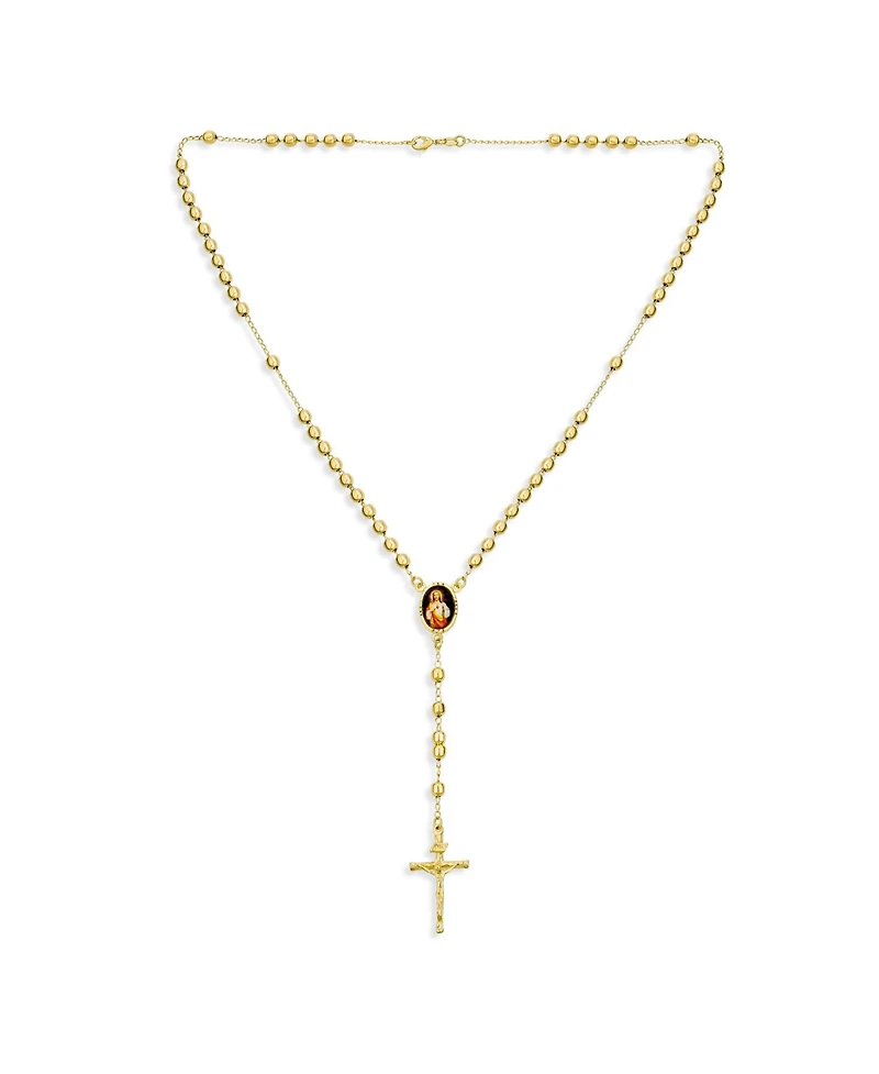 Bling Jewelry Catholic Christian Prayer Rosario Ball Beads Cross Catholic Scared Heart of Jesus Rosary Beads Necklace 18K Gold Plated Brass