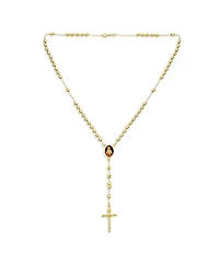 Bling Jewelry Catholic Christian Prayer Rosario Ball Beads Cross Catholic Scared Heart of Jesus Rosary Beads Necklace 18K Gold Plated Brass