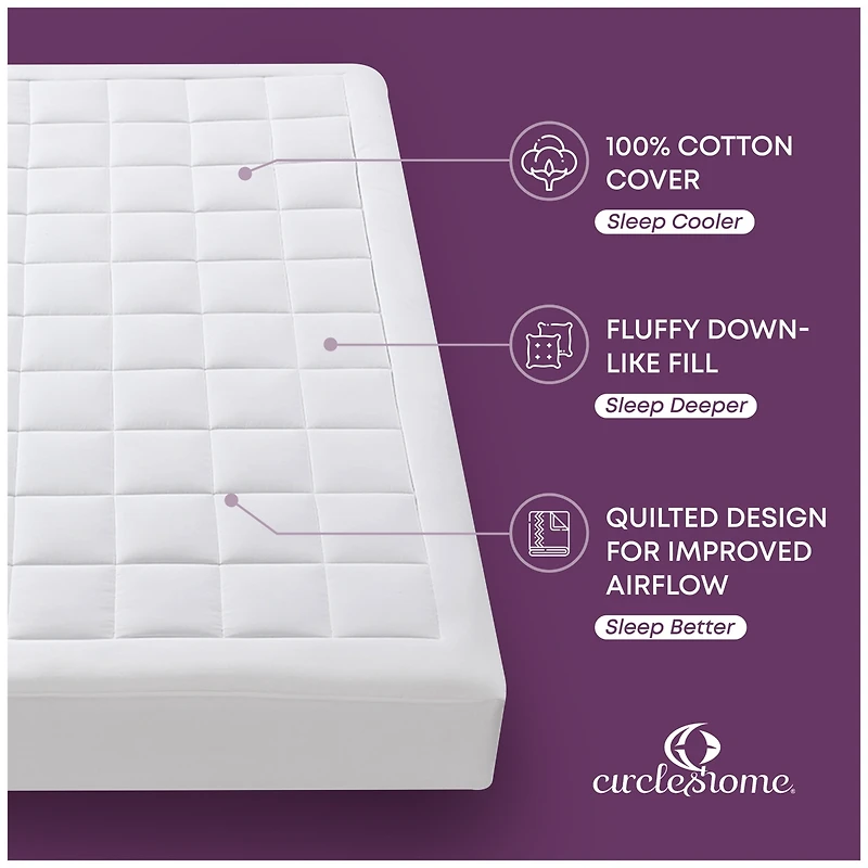 Circles Home Circleshome Ultra-Plush Down Alternative Cotton Top Mattress Pad White Queen