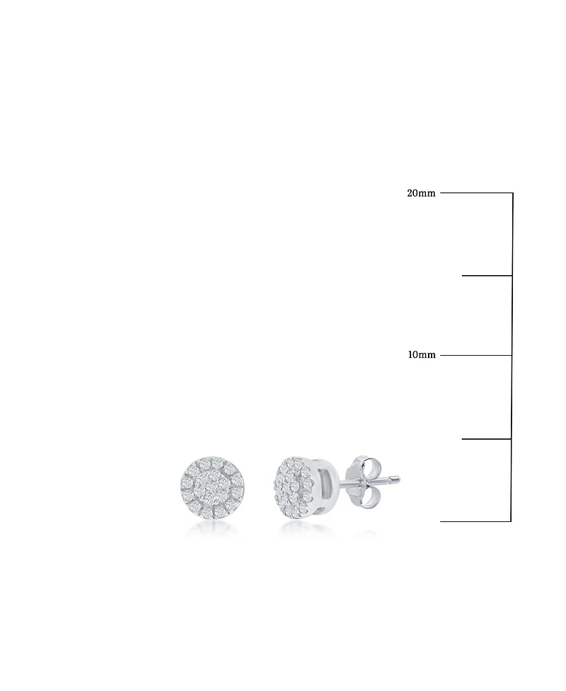 Round Halo Diamond 4mm Studs(0.1 ct. t.w.) 38 Stones Sterling Silver