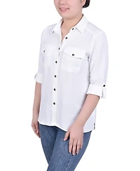 Ny Collection Women's Long Sleeve Roll Tab Blouse