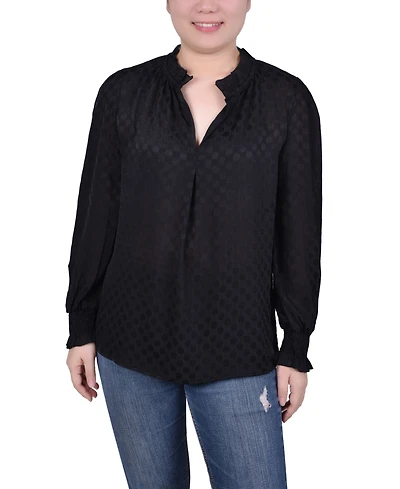 Ny Collection Women's Long Sleeve Smocked Cuff Blouse