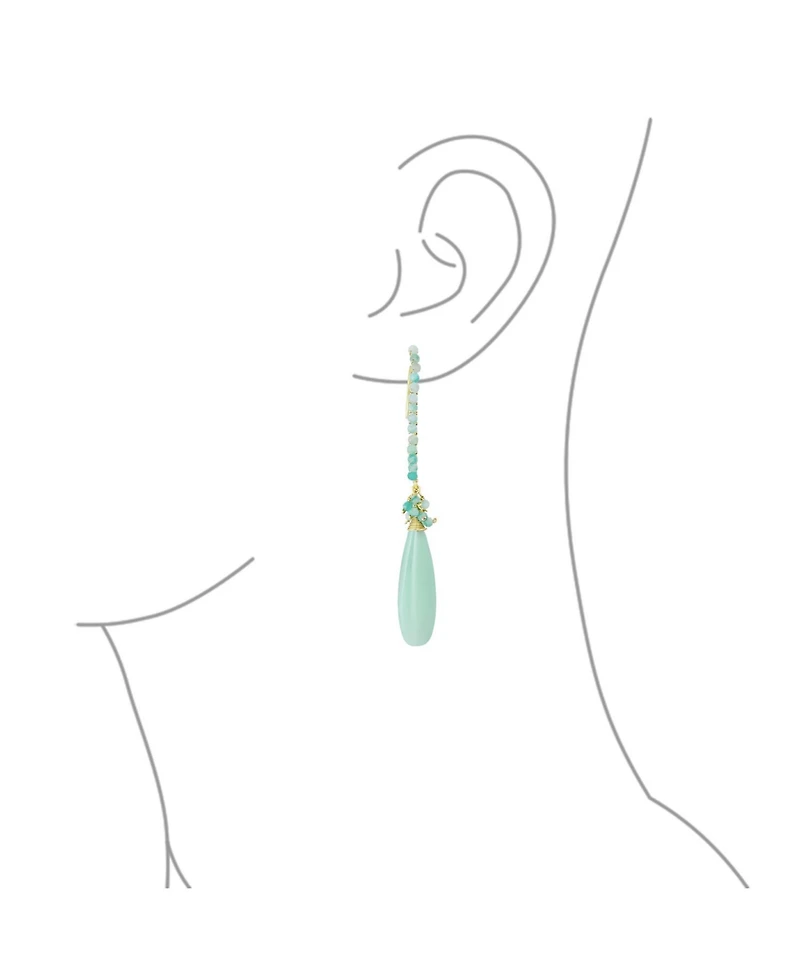 Bling Jewelry Boho Wire Wrap Cluster Bead Accent Elongated Fish Hook Long Teardrop Chandelier Dangle Earrings Gold Plated