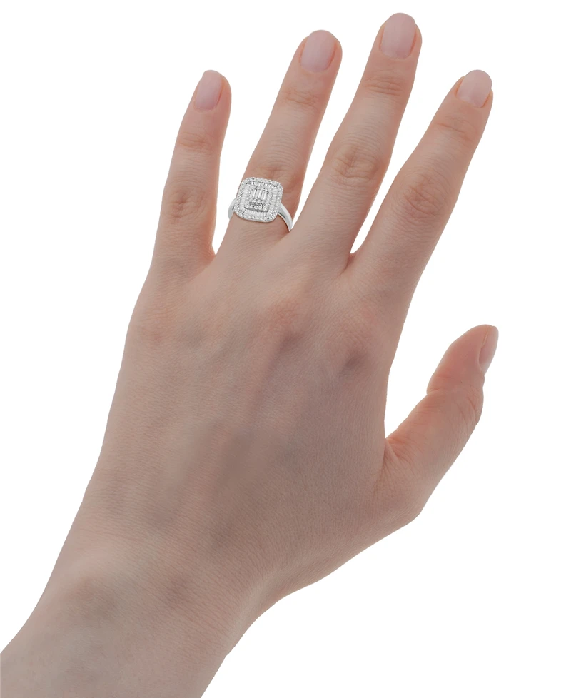 Wrapped in Love Diamond Round & Baguette Square Halo Cluster Ring (1 ct. t.w.) in 14k White Gold, Created for Macy's