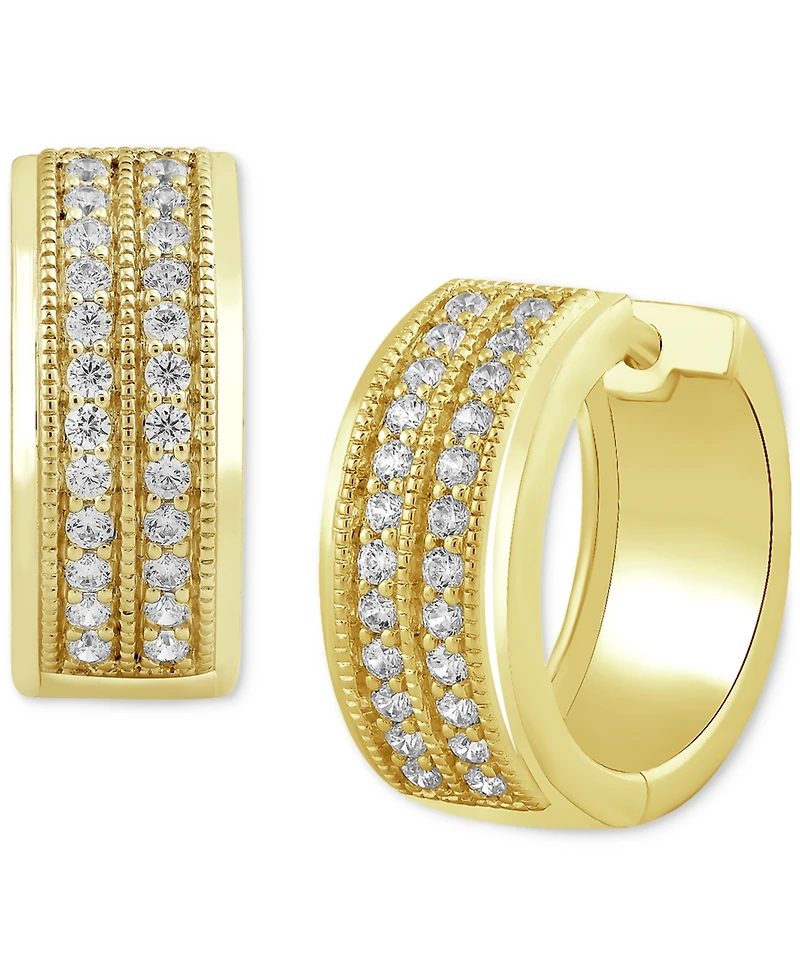 Diamond Double Row Small Huggie Hoop Earrings (1/2 ct. t.w.) in 18k Gold-Plated Sterling Silver or Sterling Silver, 15mm