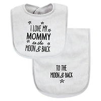 Hudson Baby Baby Boys Hudson Unisex Cotton Terry Bib and Burp Cloth Set, Mom Dad Moon And Back