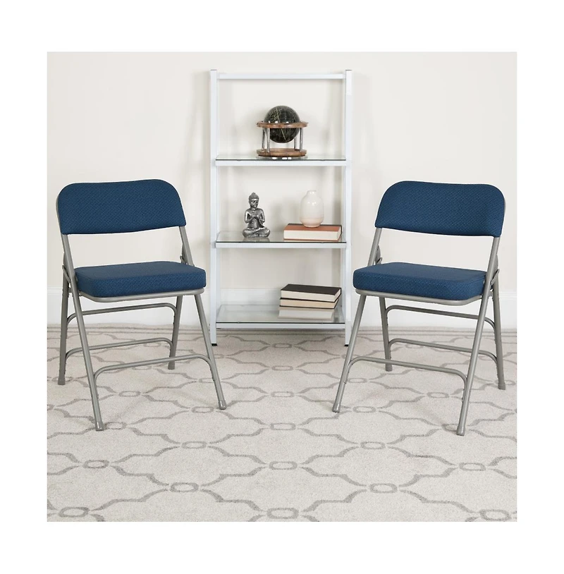 2 Pack Premium Curved Triple Braced & Hinged Fabric Upholstered Metal Folding Chair