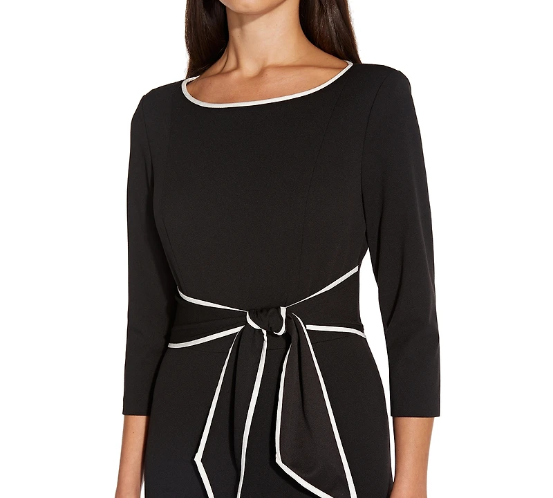 Adrianna Papell Women's Tipped Tie-Front 3/4-Sleeve Dress