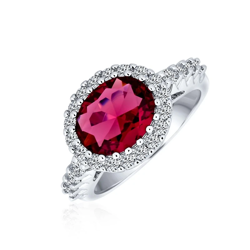 Bling Jewelry 3CTW Oval Solitaire Cubic Zirconia Cz Pave Red Statement Fashion Ring Silver Plated Brass