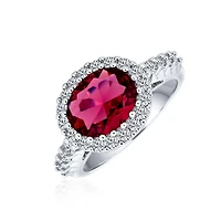 Bling Jewelry 3CTW Oval Solitaire Cubic Zirconia Cz Pave Red Statement Fashion Ring Silver Plated Brass