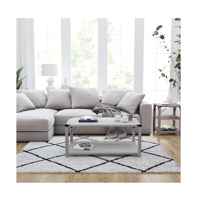 Merrick Lane Green River Modern Farmhouse Engineered Wood Coffee Table And Powder Coated Steel Accents