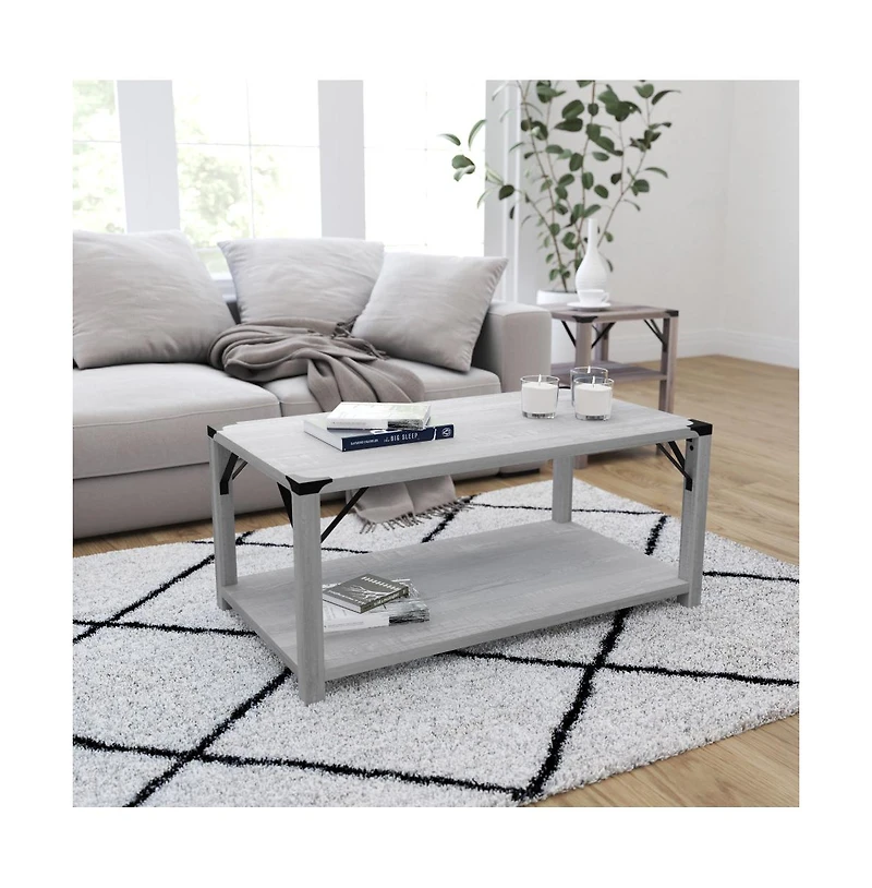 Merrick Lane Green River Modern Farmhouse Engineered Wood Coffee Table And Powder Coated Steel Accents