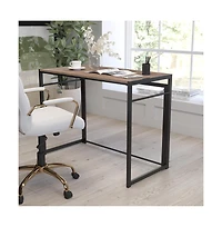 Merrick Lane Perth Folding Computer Desk With Rustic Wood Grain Finish And Metal Frame, Folding Laptop Desk For Home Office